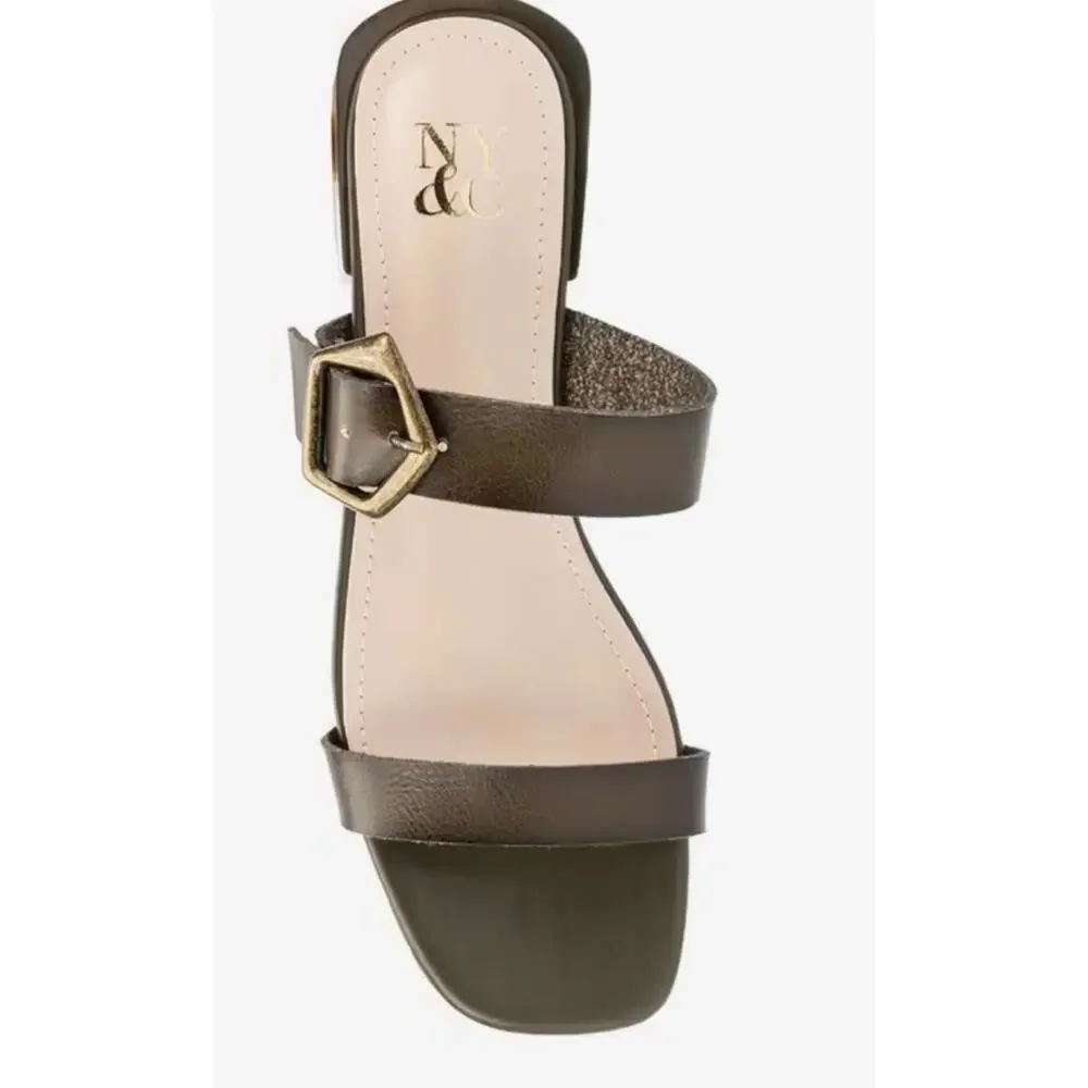NY&C Helga Womens Big Buckle Sandal Olive Size 8 New Shoe Faux Leather Brown
